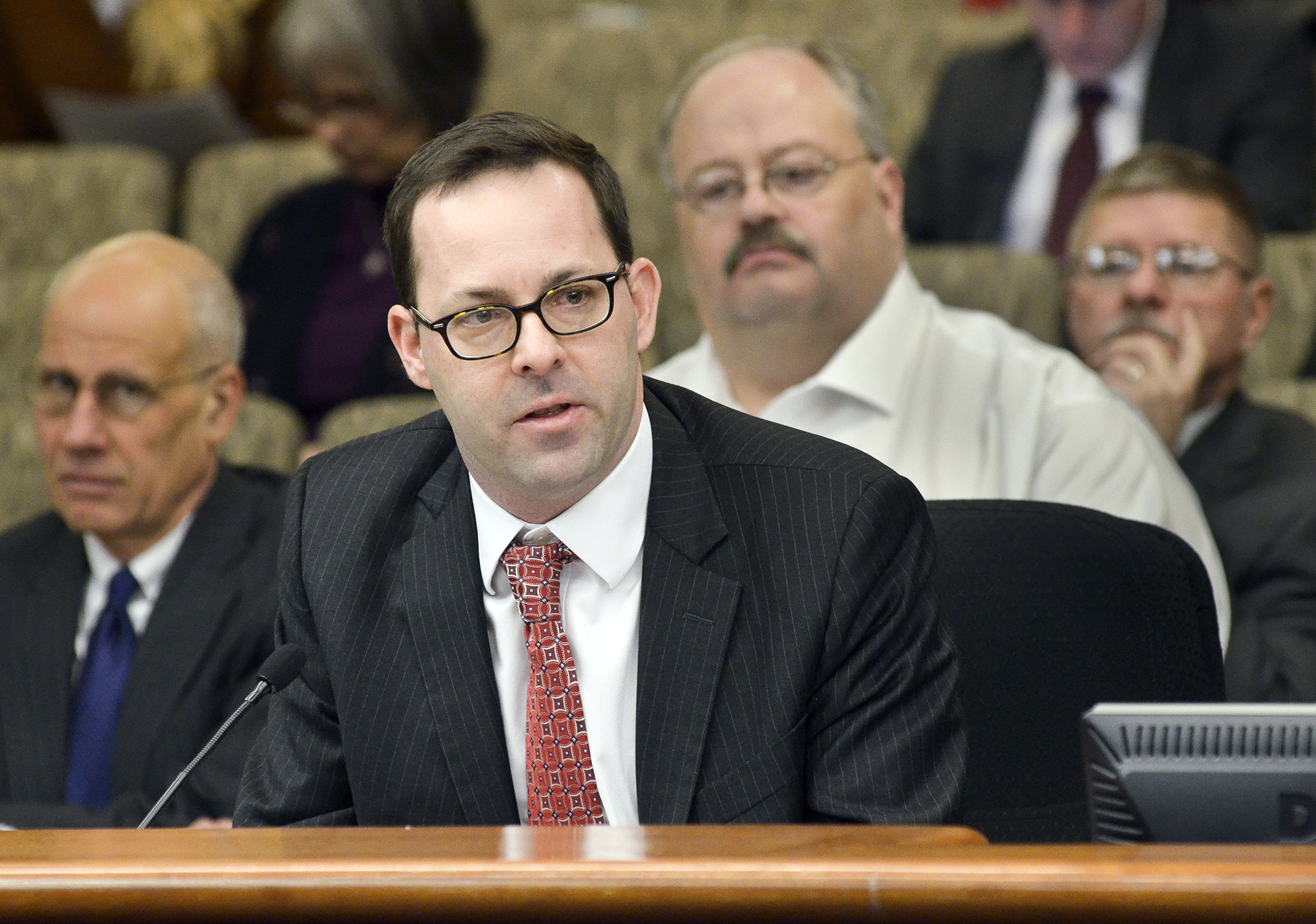 Will Phillips, state director of AARP Minnesota, testifies before the House Aging and Long-Term Care Policy Committee Feb. 25 in support of bills that would allow Social Security benefits subtraction from income taxes. Photo by Andrew VonBank